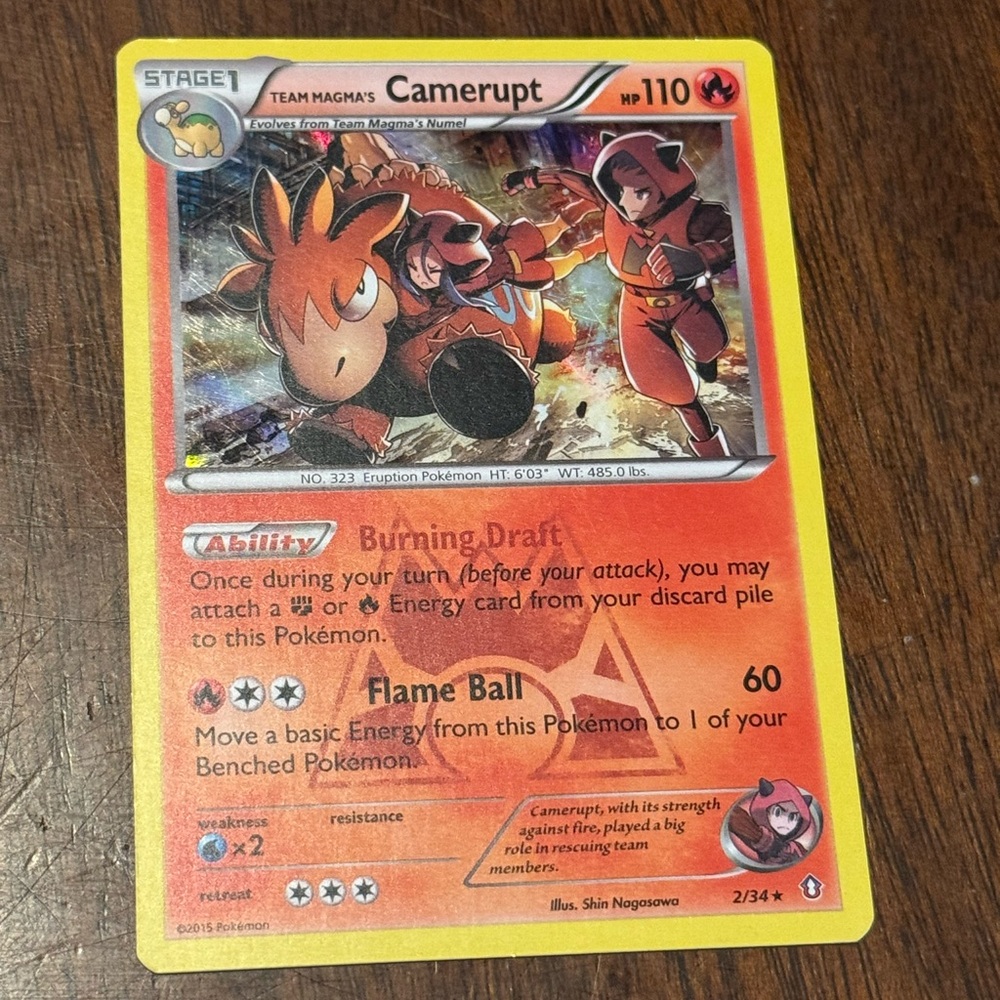 Pokemon Camerupt Card - Red and Yellow